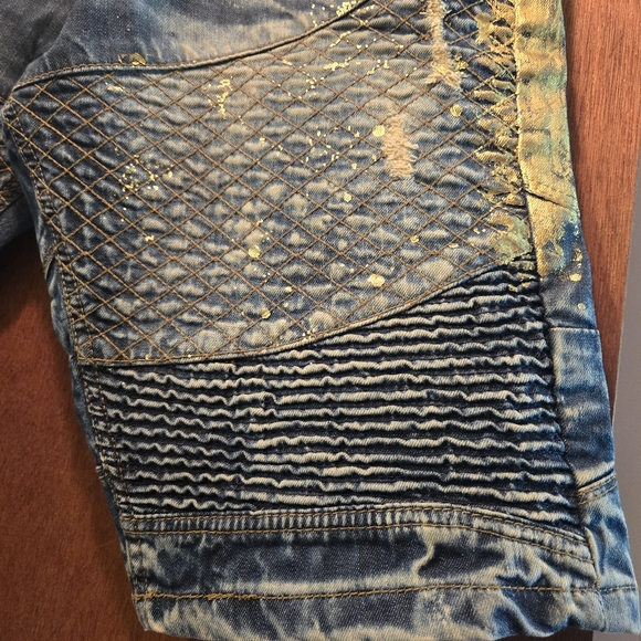 MAKOBI blue & gold distressed NEW JORTS! sz36 - Picture 5 of 10